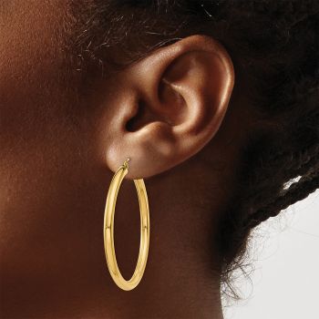 1 1/2 Inch 14K Gold Lightweight Hoop Earrings, 3mm Thick 4