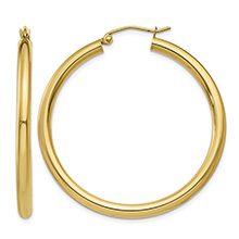1 1/2 Inch 14K Gold Lightweight Hoop Earrings, 3mm Thick
