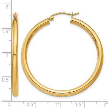 1 1/2 Inch 14K Gold Plain Hoop Earrings (3mm) 4