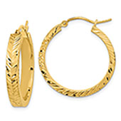 1 1/32" Chevron Carved Hoop Earrings in 14K Gold