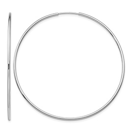 Large 2 1/8" 14K White Gold Endless Hoop Earrings, 1.25mm Thick