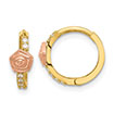 1/2" Two-Tone CZ Rose Huggie Hoop Earrings in 14K Gold