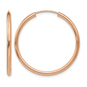 1 3/16" 14K Rose Gold Endless Hoop Earrings, 2mm Thick