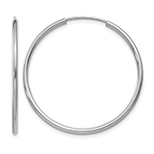 1 3/16 Inch 14K White Gold Endless Hoop Earrings, 1.5mm Thick