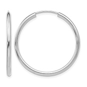 1 3/16" 14K White Gold Endless Hoop Earrings, 2mm Thick