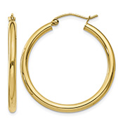 1 3/16 Inch Traditional Hoop Earrings in 14K Gold, 2.5mm Thick