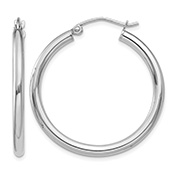 1 3/16" 14K White Gold Plain Hoop Earrings, 2.5mm Thick
