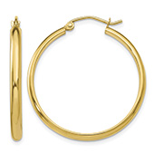 1 3/16" 14K Gold Traditional Hoop Earrings, 2.75mm Thick