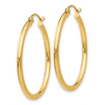 1 3/16 Inch 14K Gold Polished Hoop Earrings, 2mm Thick 2