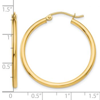1 3/16 Inch 14K Gold Polished Hoop Earrings, 2mm Thick 3