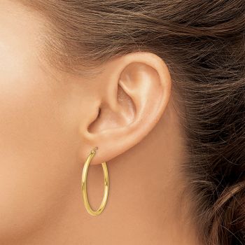 1 3/16 Inch 14K Gold Polished Hoop Earrings, 2mm Thick 4