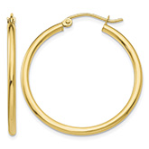 1 3/16 Inch 14K Gold Polished Hoop Earrings, 2mm Thick