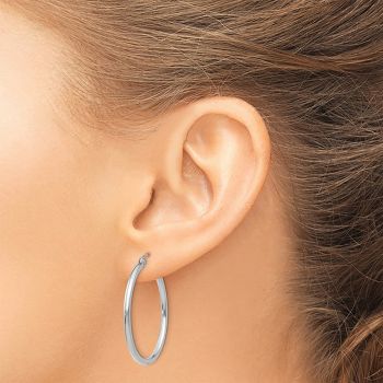 1 3/16 Inch 14K White Gold Plain Hoop Earrings, 2mm Thick 4