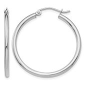 1 3/16 Inch 14K White Gold Plain Hoop Earrings, 2mm Thick