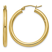1 3/16 Inch 14K Gold Lightweight Hoop Earrings, 3mm Thick