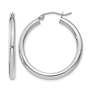 1 3/16 Inch 14K White Gold Lightweight Hoop Earrings, 3mm Thick