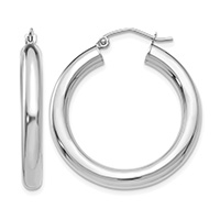 1 3/16" 14K White Gold Polished Hoop Earrings, 4mm Thick