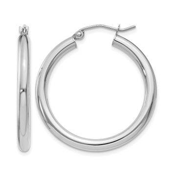 14K White Gold Hoop Earrings - 1 3/16