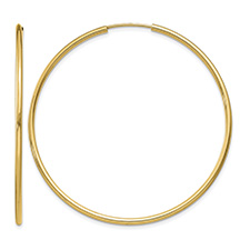 1 3/4" 14K Gold Endless Hoop Earrings, 1.5mm Thick