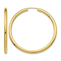 1 3/4 Inch 14K Gold Endless Hoop Earrings, 3mm Thick