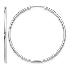 1 3/4 Inch 14K White Gold Endless Hoop Earrings, 2mm Thick