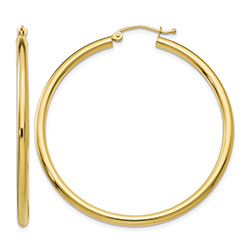 1 3/4" 14K Gold Plain Polished Hoop Earrings, 2.5mm Thick