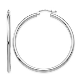 1 3/4 Inch Polished Hoop Earrings in 14K White Gold, 2.5mm Thick