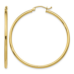 1 3/4" 14K Gold Hinged Hoop Earrings, 2mm Thick