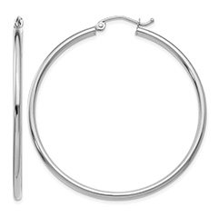 1 3/4" 14K White Gold Hinged Hoop Earrings, 2mm Thick