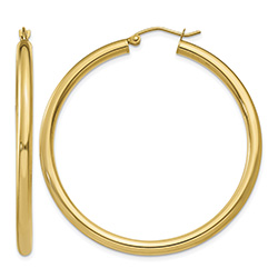 1 3/4" Lightweight Hoop Earrings in 14K Gold, 3mm Thick