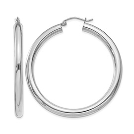 1 3/4 Inch Traditional Hoop Earrings in 14K White Gold, 4mm Thick
