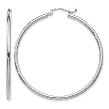14K White Gold Hoop Earrings - 1 3/4