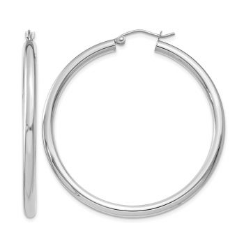 14K White Gold Hoop Earrings - 1 3/4