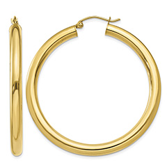1 3/4 Inch 14K Gold Lightweight Hoop Earrings, 4mm Thick