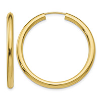 1 3/8" Endless Hoop Earrings in 14K Gold, 3mm Thick