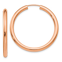 1 3/8 Inch Endless Hoop Earrings in 14K Rose Gold, 3mm Thick