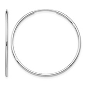 1 3/8" 14K White Gold Endless Hoop Earrings, 1.25mm Thick