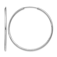 1 3/8" 14K White Gold Endless Hoop Earrings, 1.5mm Thick