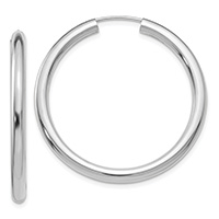 1 3/8 Inch 14K White Gold Endless Hoop Earrings, 3mm Thick