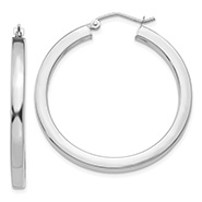 1 3/8" 14K White Gold Square-Edge Flat Hoop Earrings