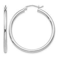 1 3/8 Inch Traditional Hoop Earrings in 14K White Gold, 2.5mm Thick