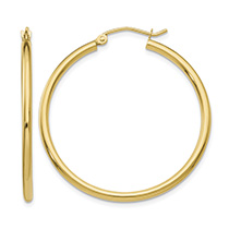 1 3/8" Traditional Hoop Earrings in 14K Gold, 2mm Thick