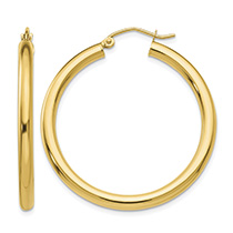 1 3/8" 14K Gold Polished Hoop Earrings, 3mm Thick