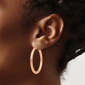 14K Rose Gold Lightweight Hoop Earrings, 1 3/8