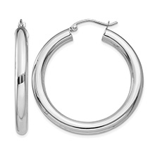 1 3/8 Inch Hinged Hoop Earrings in 14K White Gold, 4mm Thick