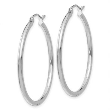 14K White Gold Hoop Earrings, 1 3/8