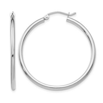 14K White Gold Hoop Earrings, 1 3/8