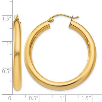 1 3/8 Inch 14K Gold Lightweight Hoop Earrings, 4mm Thick 3