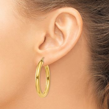 1 3/8 Inch 14K Gold Lightweight Hoop Earrings, 4mm Thick 4