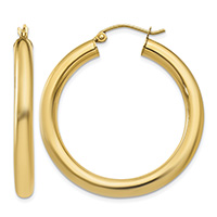 1 3/8 Inch 14K Gold Lightweight Hoop Earrings, 4mm Thick